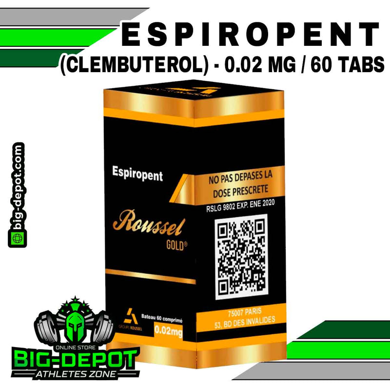 Espiropent 0.02 mg Clembuterol Roussel Uclar 60 tabletas Big Depot original
