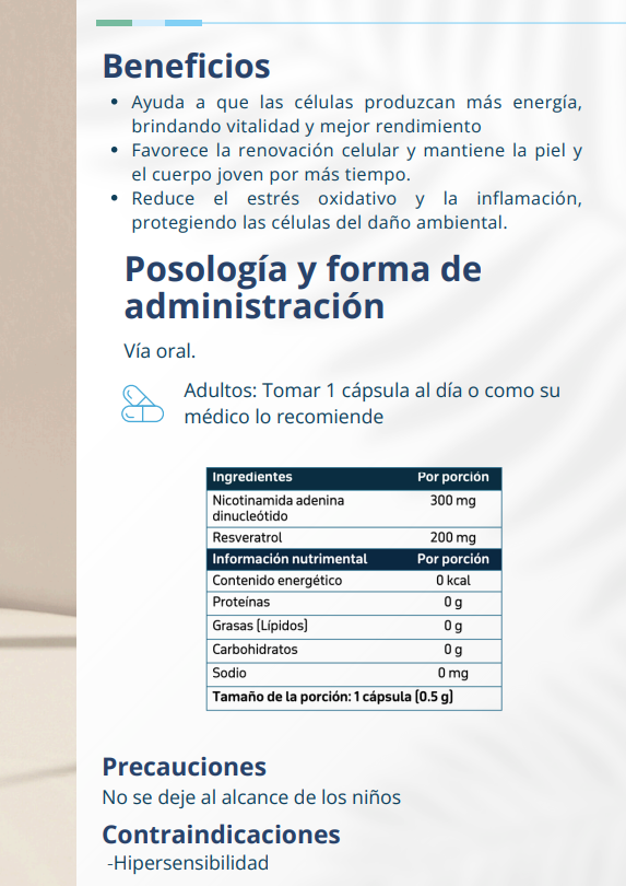 NAD + RESVERALIFE  -  Nicotamina Adenina Dinucleotido + Resveratrol - LONGEVIDAD -  30 caps  PLANTCEUTICS