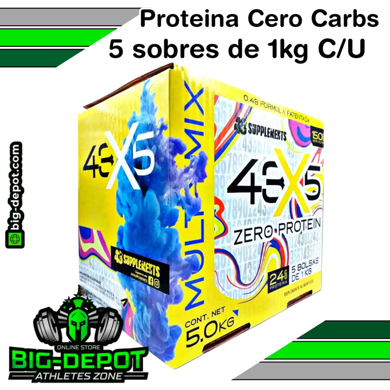 PROTEINA HIDROLIZADA CERO CARBOHIDRATOS - 1 caja con  5 BOLSAS DE 1KG C/U -  Formula patentada Proteina 25 Gms / Carbohidratos 0gr - Grasa 1gr - Azúcar 0gr  - 150 Servicios - 5  kilos