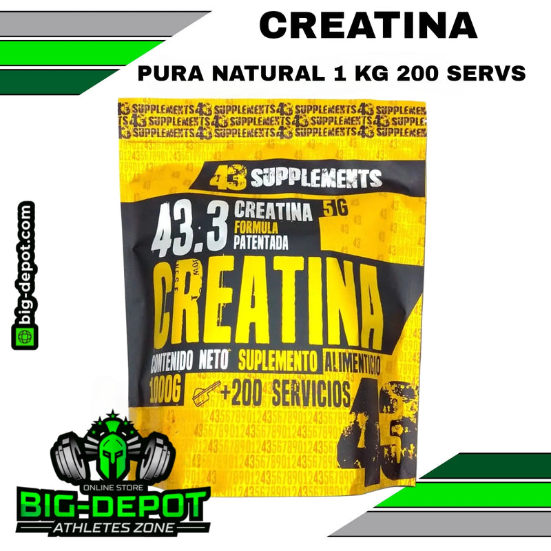 CREATINA NATURAL ALTA PUREZA  200 SERVICIOS / 1 kilo / 43 Suplements