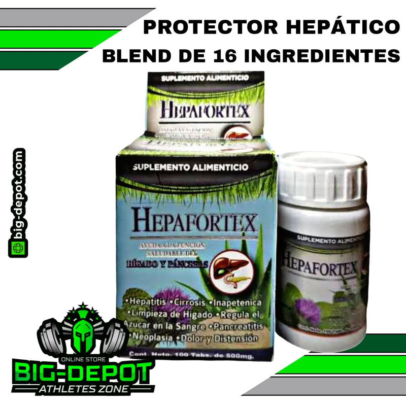 PROTECTOR HEPATICO COMBINACION DE 16 INGEDIENTES (VER FORMULA) -  ANTITOXICO - 100 tabletas de 500MG - HEPAFORTEX