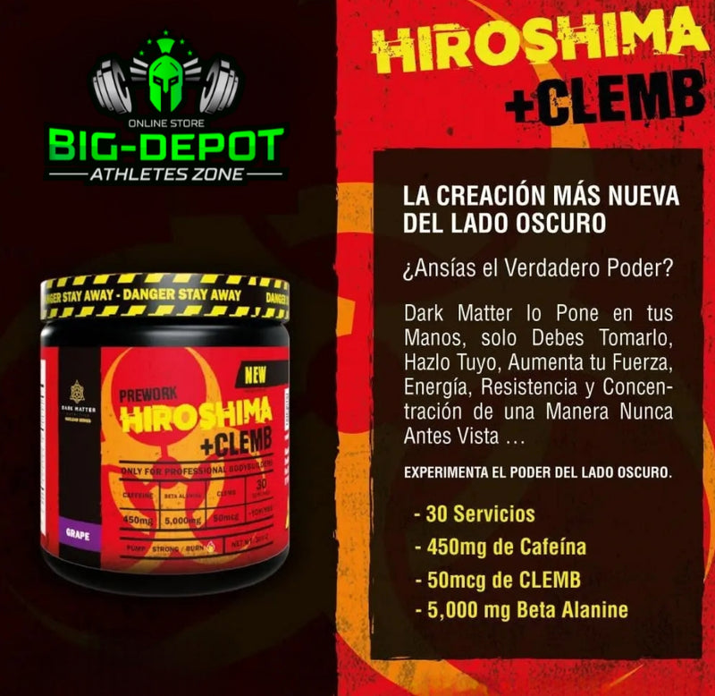 AGOTADO 🛑 PREWORKOUT  HIROSHIMA ♂️ ♀️  Clembuterol 50 Mcg +  Cafeína 450 Mg + YOMBINA  + BetaAlanina 5000 mg | 30 Servicios • 300 G