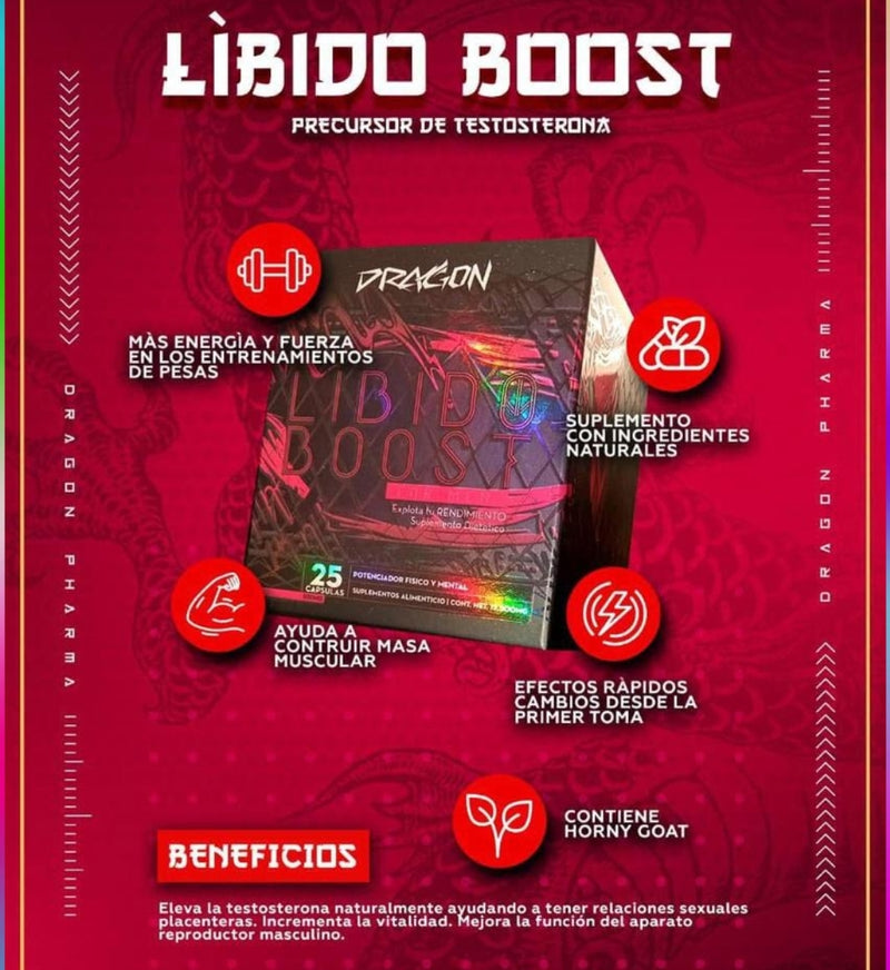 LIBIDO BOOST - Precursor Natural de Testosterona -  1 Frasco 25 Capsulas (25 Días)