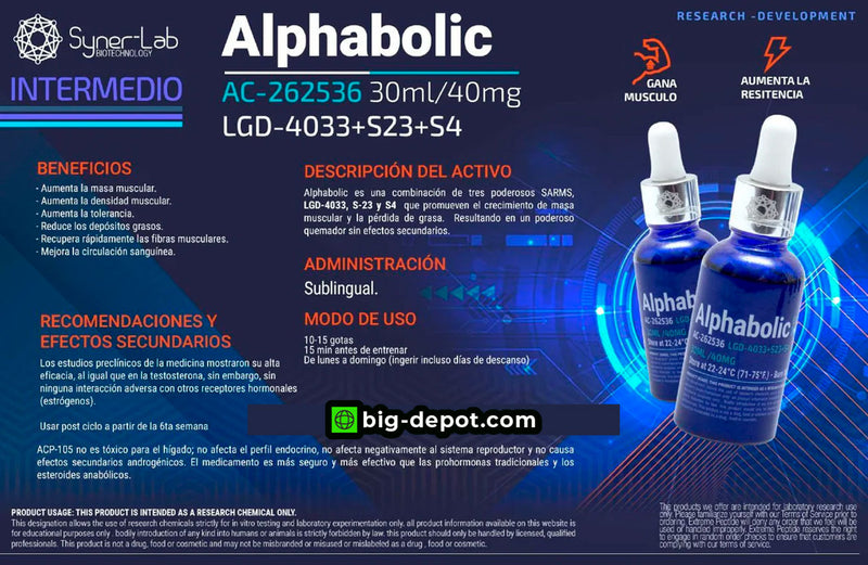 Alphabolic 40mg 30ml - BLEND4 (AC-252636+LGD4033+S23+S4) | SARMS SYNERLAB - SARM