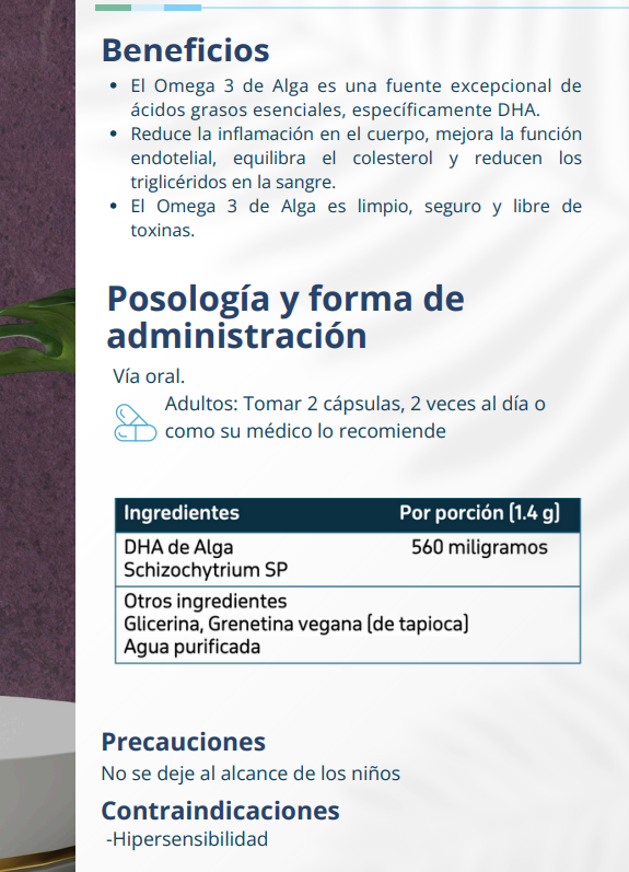 Pure Alga Omega 3 -  Salud cardiovascular 💓 - 60 capsulas PLANTCEUTICS