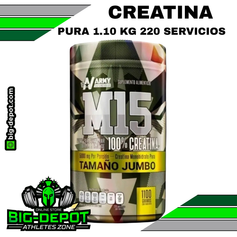 Creatina M15 Army Nutrition 1.10 kg 220 servicios Big Depot original
