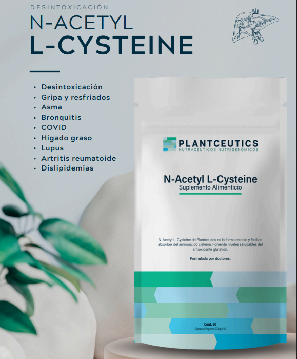 NAC (N-ACETIL L-CISTEINA)  - Desintoxicación de Hígado y limpieza pulmonar 90 caps  PLANTCEUTICS