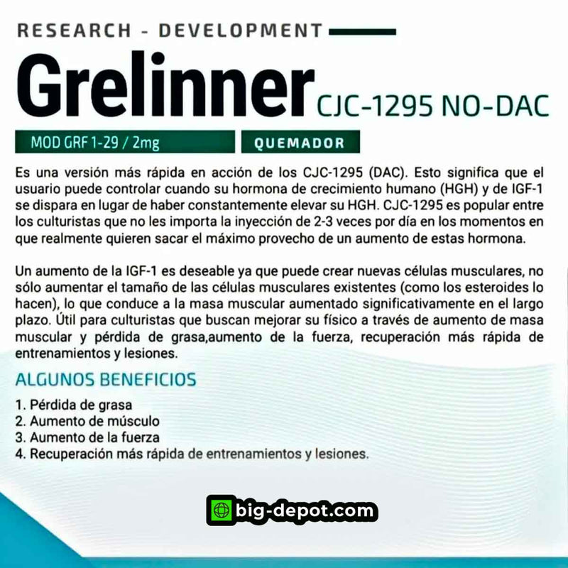 Péptido MOD GRF 1-29 - 5mg Grelinner CJC-1295 NO DAC |  PÉPTIDOS SYNERLAB - BIG Depot de México