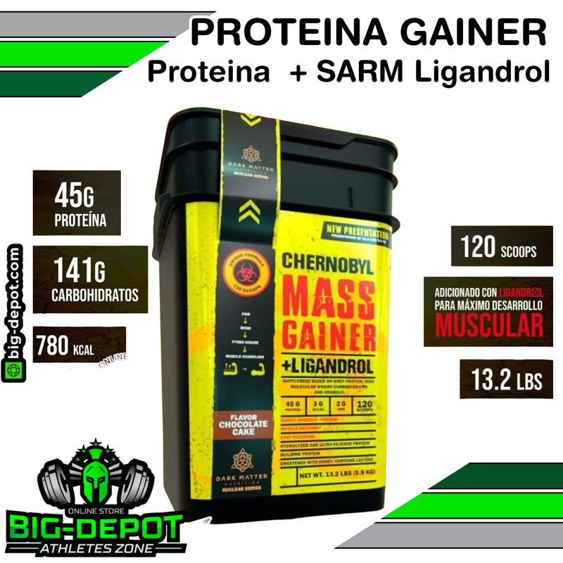 Chernobyl mass gainer proteina hidrolizada ligandrol Dark Matter 13.2 lbs 120 scoops Big Depot original
