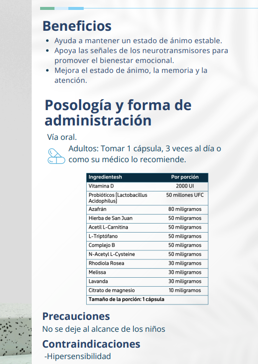 Mood Enhancer Mejor Ánimo  - Estado de ánimo estable y equilibrio emocional, memoria, atención y concentración 90 caps | PLANTCEUTICS