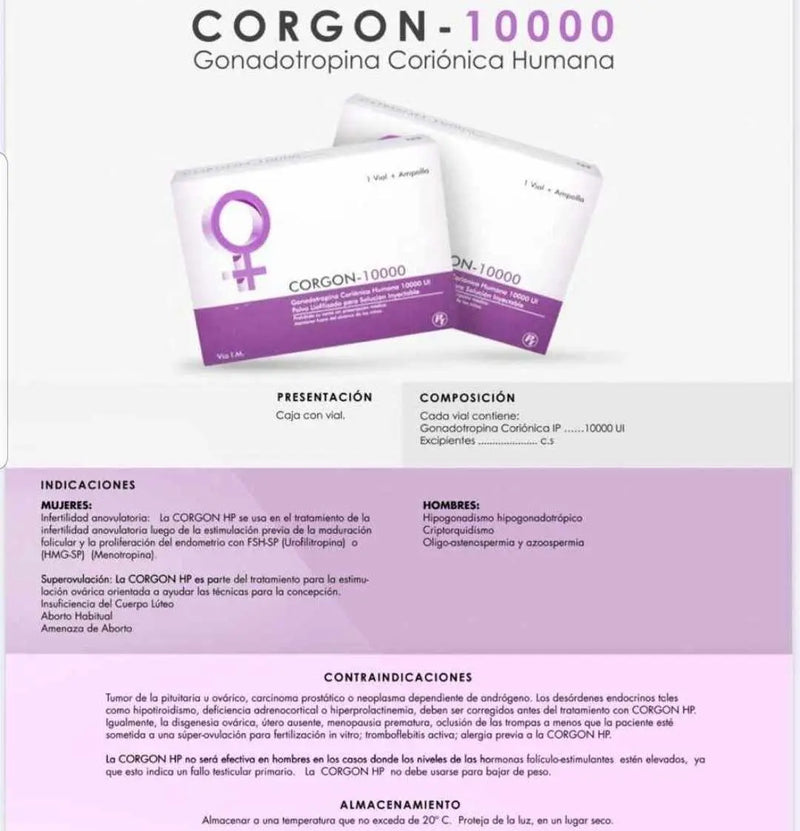 CORGON HCG 10,000 UI / GONADOROPINA CORIONICA - FIT Depot de México