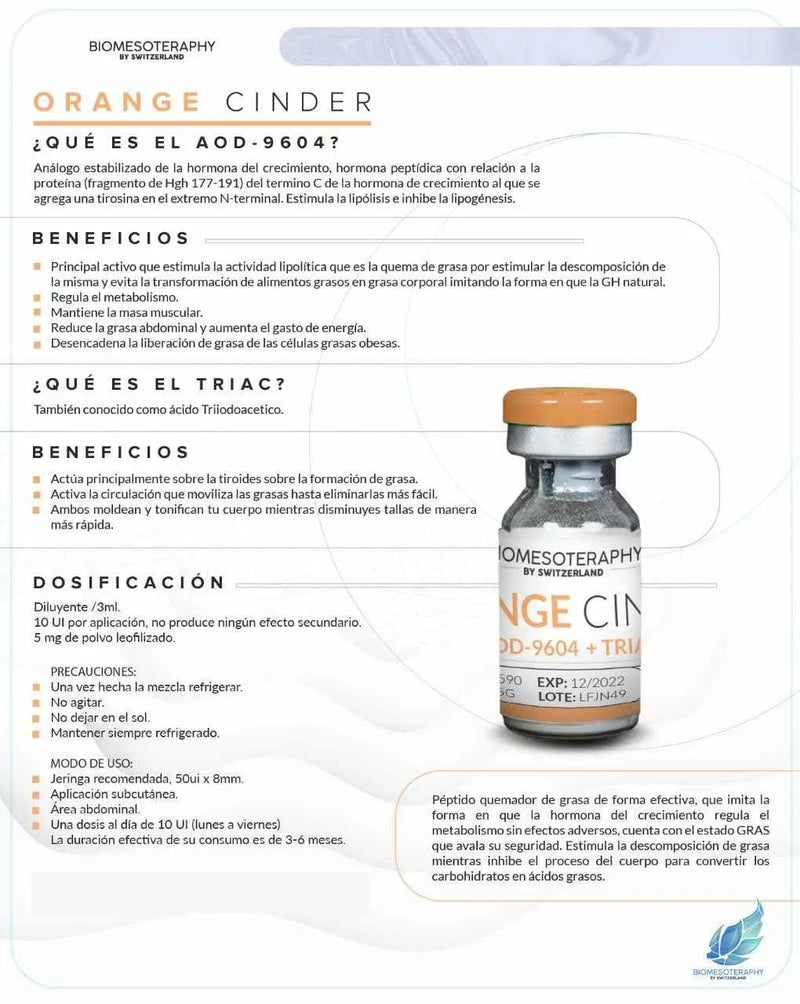 VENTA DE BIOMESOTERAPIA EN MEXICO | ORANGE CINDER | Lipolitico moldeador movilizador de grasas | AOD - 9604 + TRIAC | Biomesoterapia Suiza | Lipo sin Cirugías | - mesoterapia